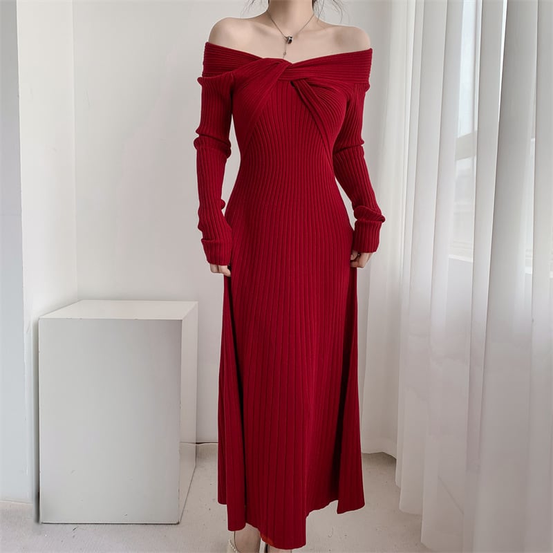【dress】話題沸騰中 オシャレ無地ニットワンピース　M17589