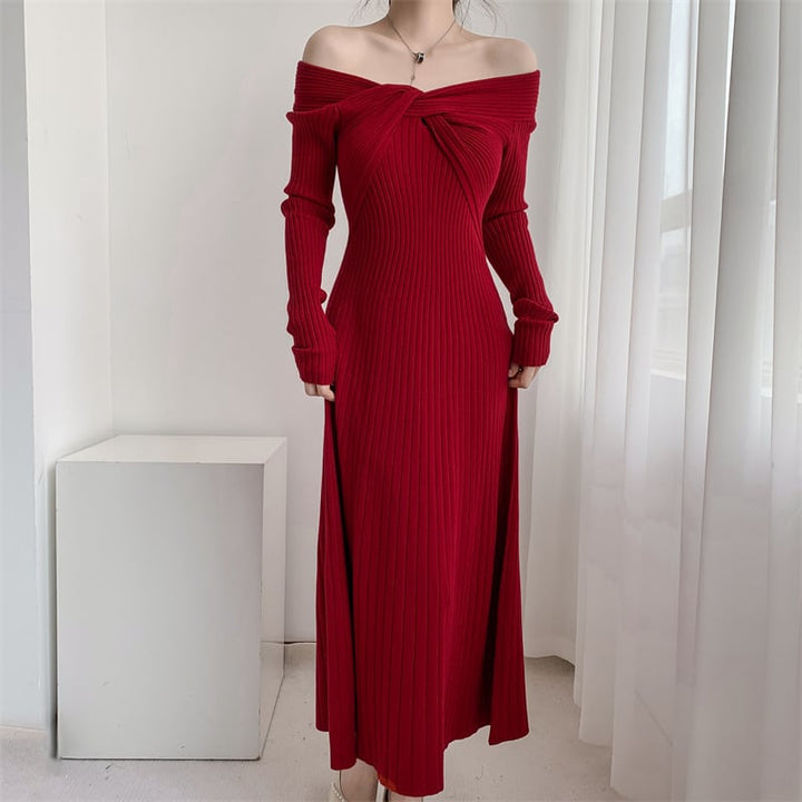 【dress】話題沸騰中 オシャレ無地ニットワンピース　M17589