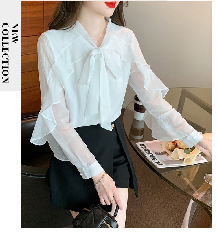【tops】柔らかくて優しい印象フリルシャツトップス　M17316