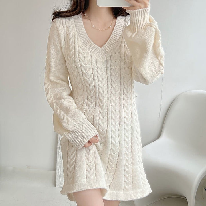 【dress】Vネック無地ニットワンピース　M17948