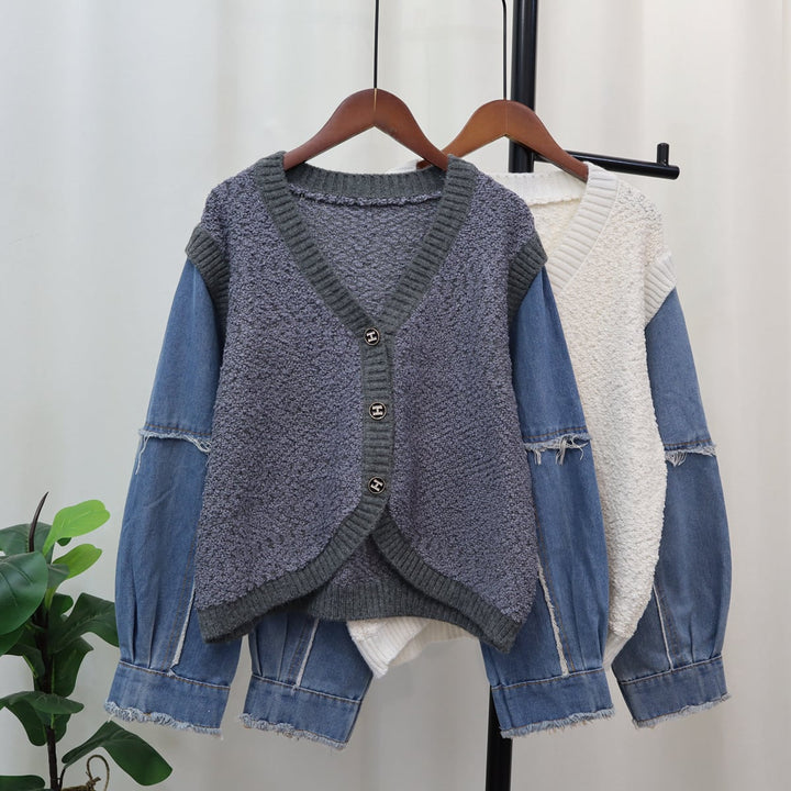 【outer】デニムドッキングニットカーデ　M18289
