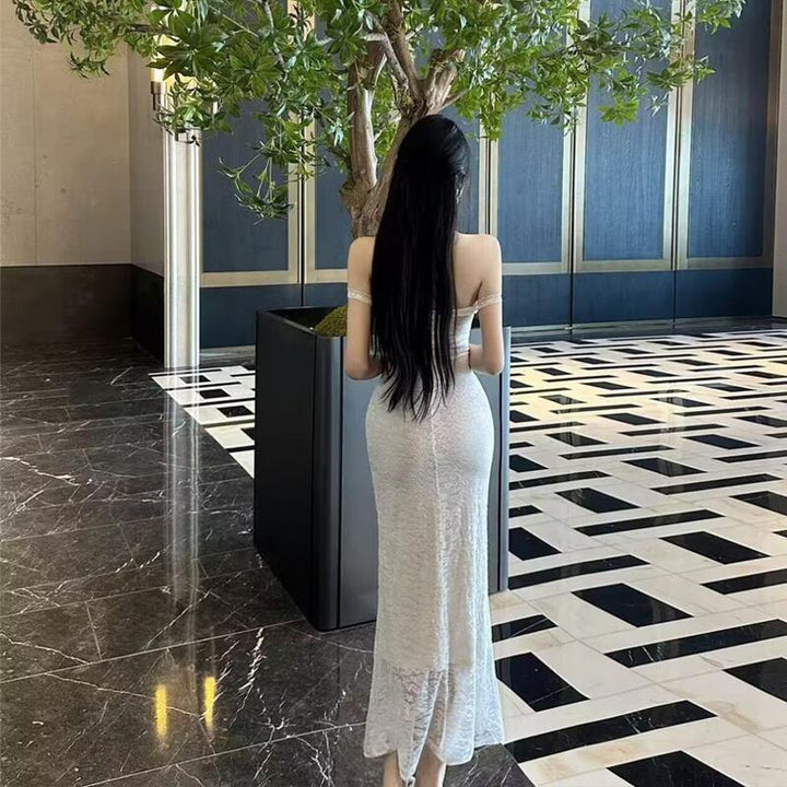 【dress】オフショルダーレースロングワンピース Q8189