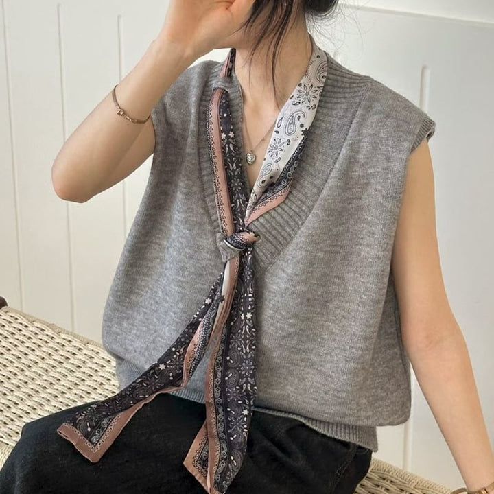 【tops】スカーフ付きニットベスト Q8126