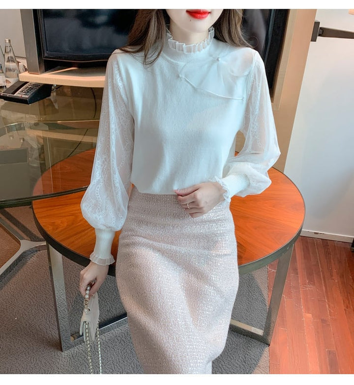 【tops】チュールドッキングニットトップス　M27139