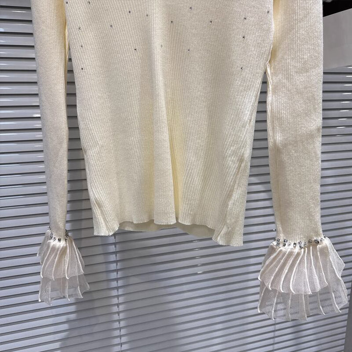 【tops】Vネックラインストーン付きニットトップス Q7445
