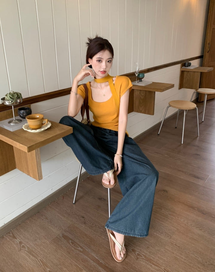 【set】ニットTシャツ×ワイドパンツセット　M24141
