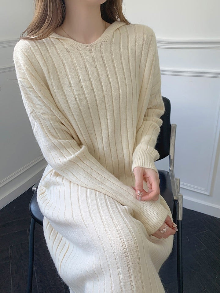 【dress】韓国系シンプルフード付きニットワンピース　M17494