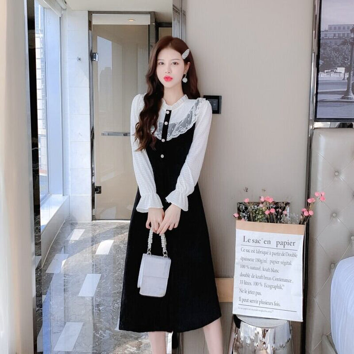 【dress】フリルドッキングワンピース　M18863