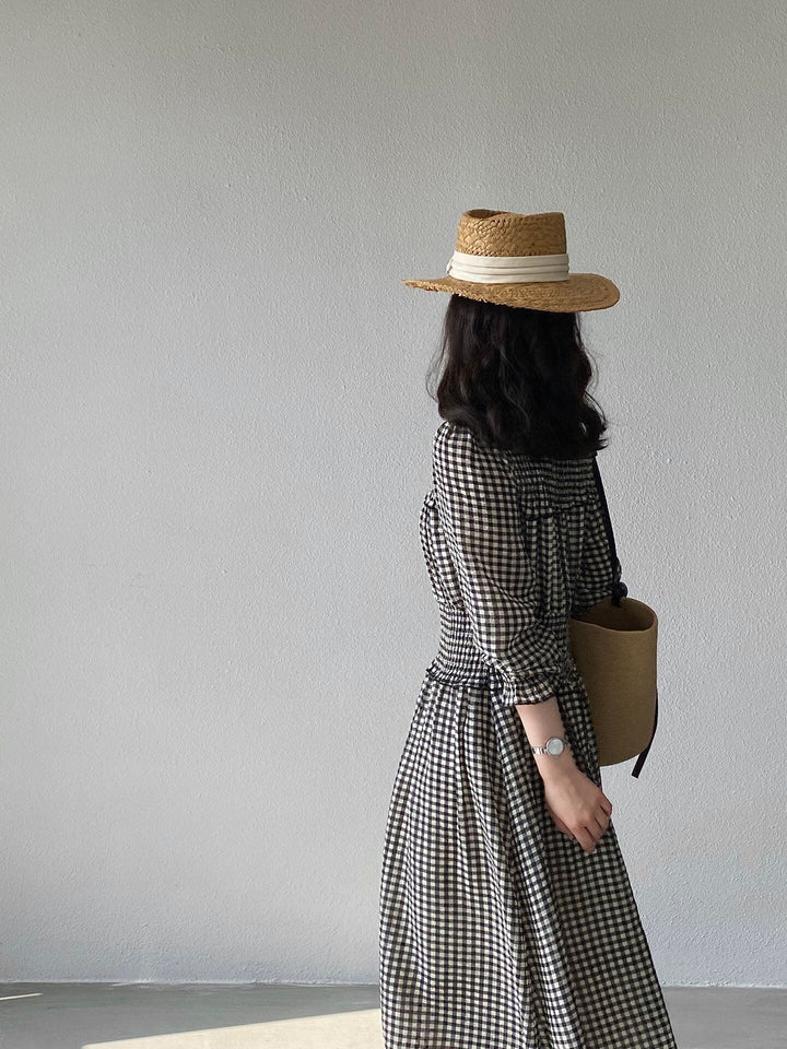 【dress】チェック柄ロングワンピース Q8249