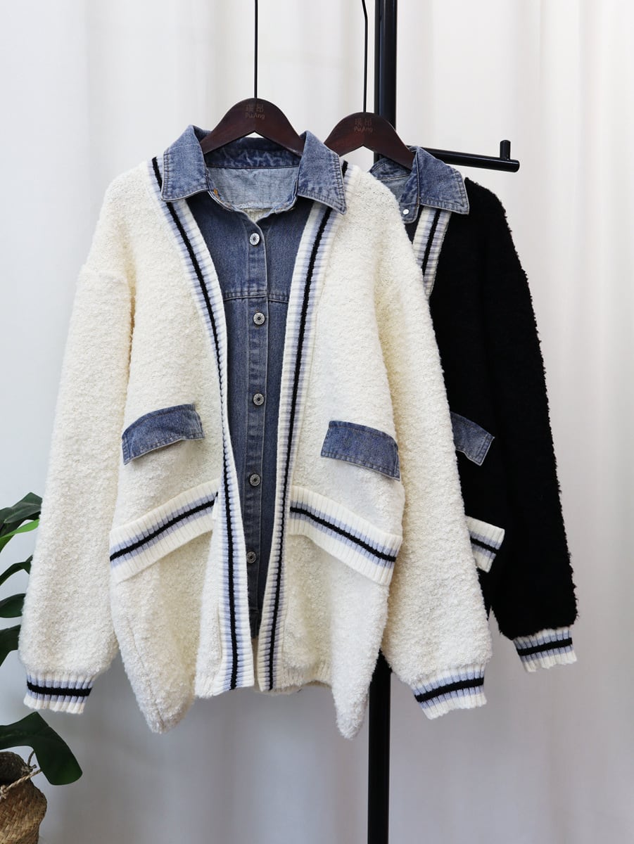 【outer】デニムドッキングニットカーデ　M18067