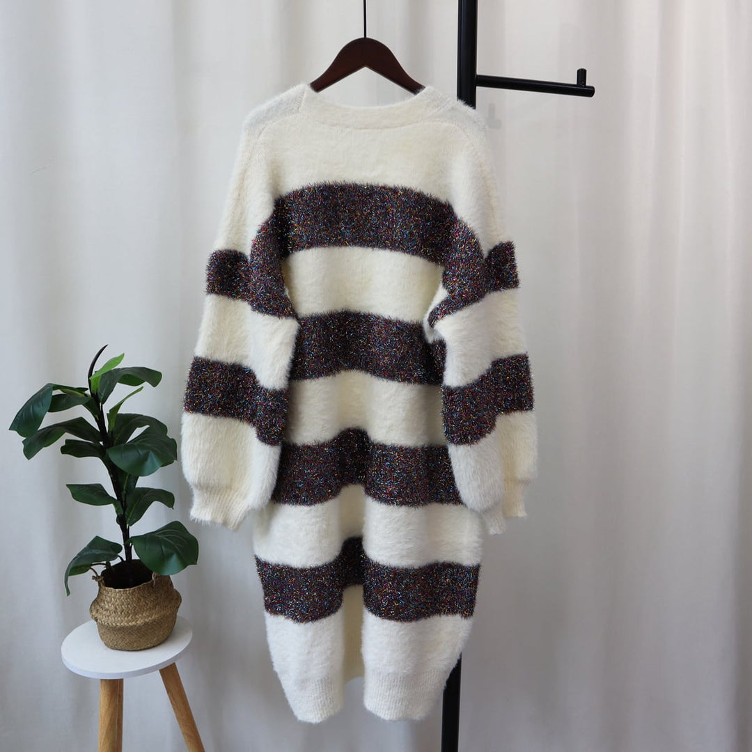 【outer】ボーダー柄Vネックニットカーデ　M18176