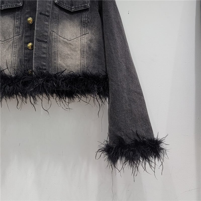 【outer】クルーネックファーデニムジャケット　M18125