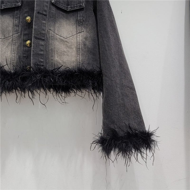 【outer】クルーネックファーデニムジャケット　M18125