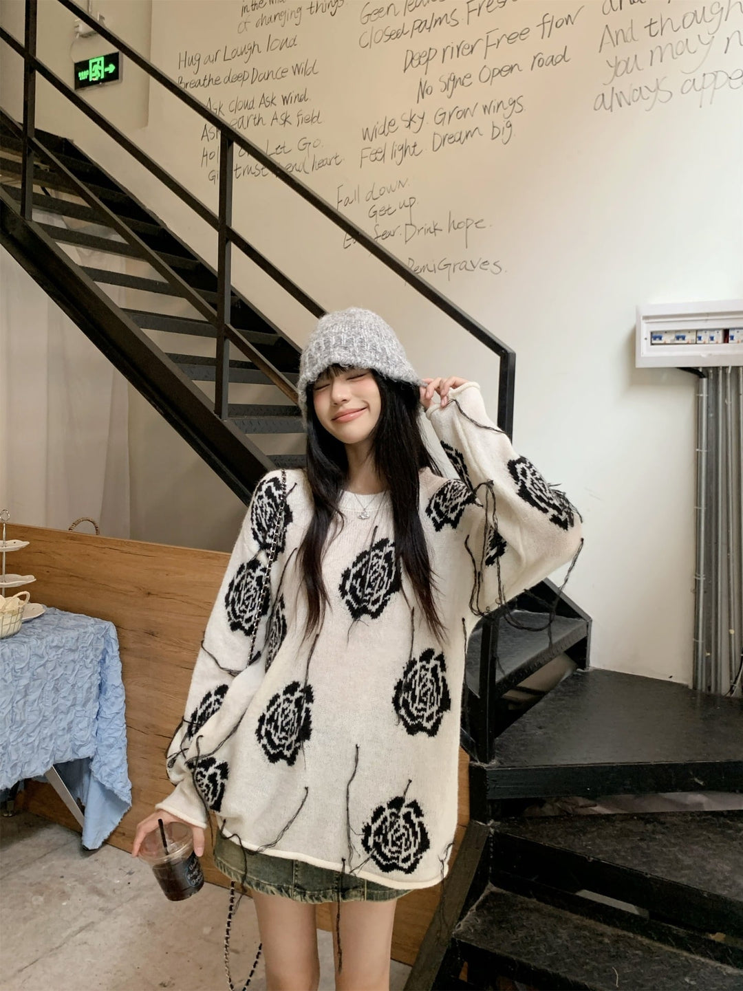 【tops】プリントニットセーター　M27067
