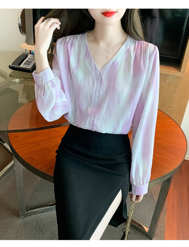 【tops】Vネックシャツトップス　M18305