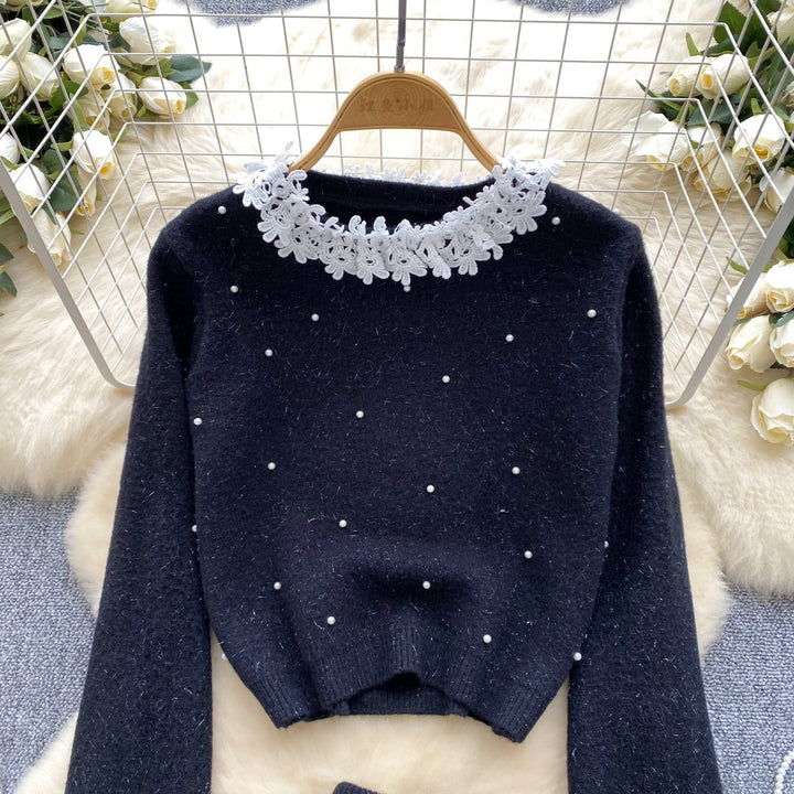 【set】レースパールニットセーター×スカートセット　M26233