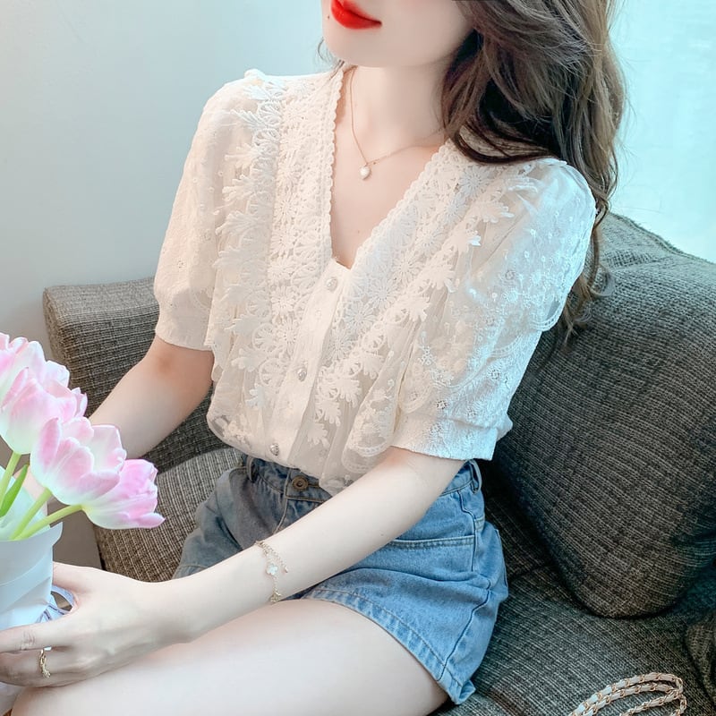 【tops】気質満点大人可愛いレースシャツトップス大活躍　M16952