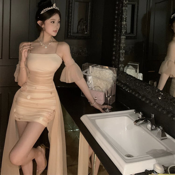 【dress】チュールコンビワンピース　M29355