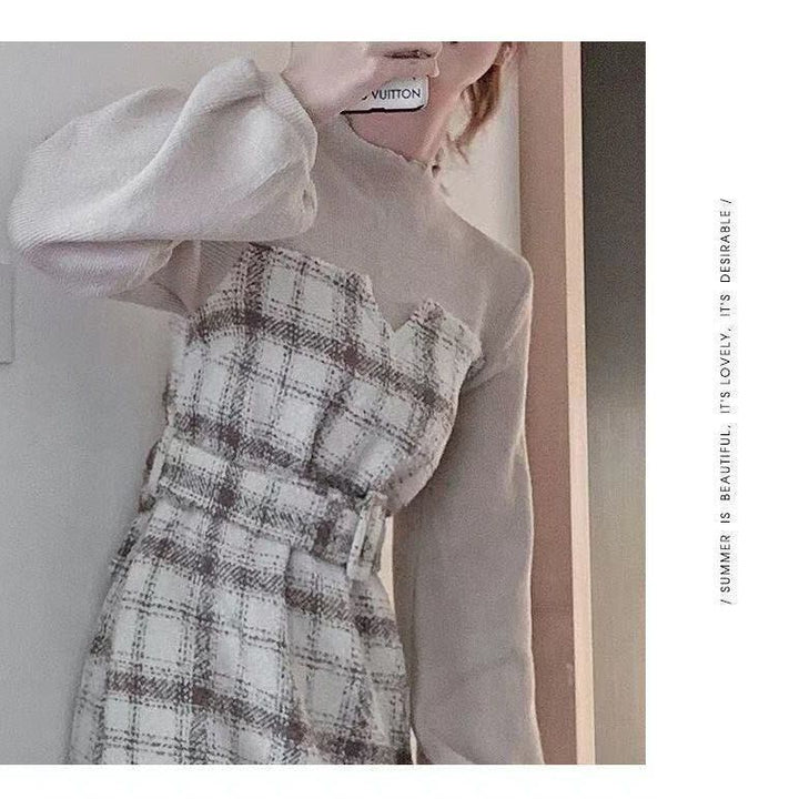 【dress】チェック柄ドッキングワンピース　M18472