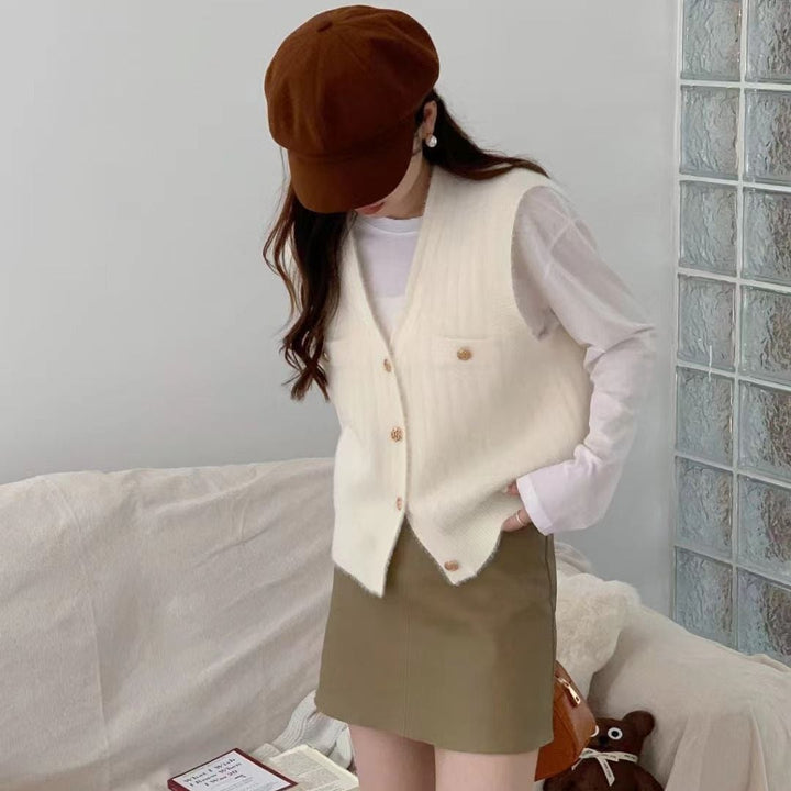 【tops】Vネックボタンデザインジレ　M18380
