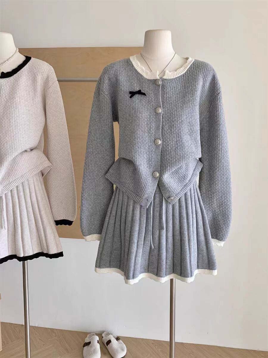 【set】ニットカーデ×プリーツスカートセット　M27142