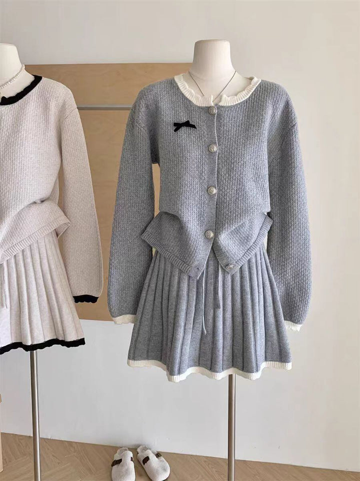 【set】ニットカーデ×プリーツスカートセット　M27142
