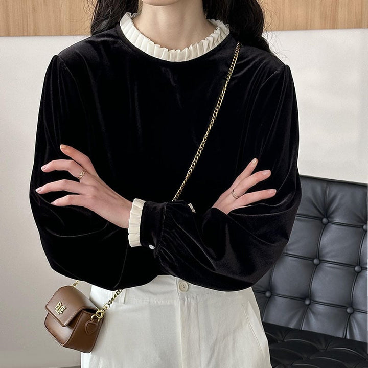 【tops】フェイクレイヤードベルベットトップス Q6964