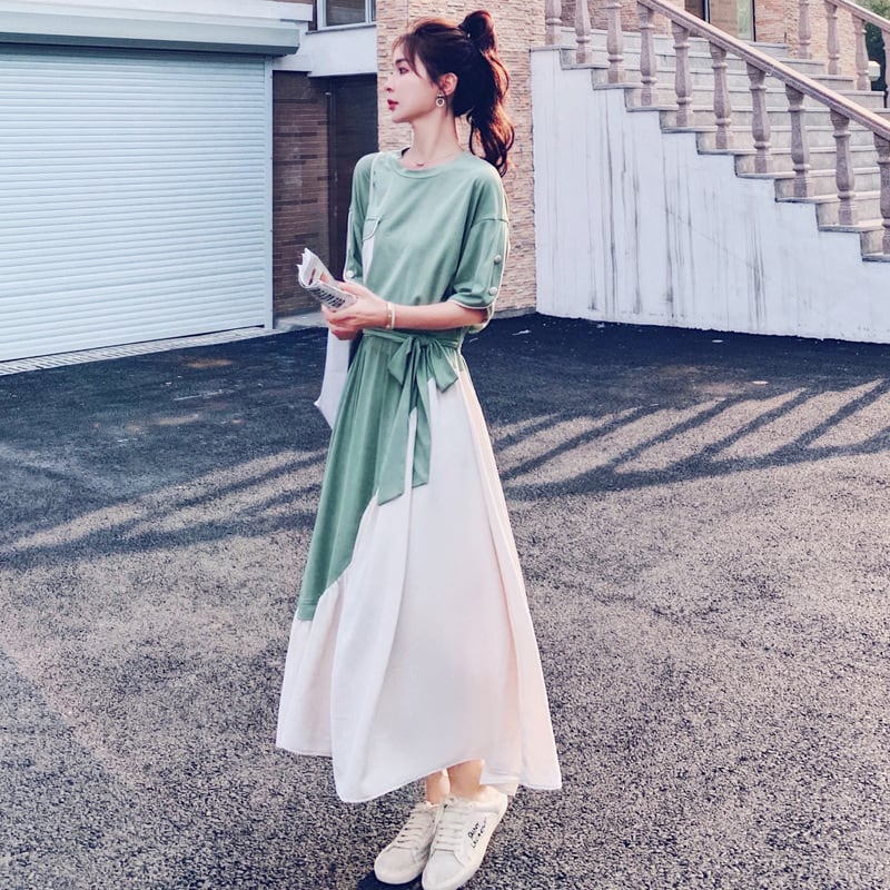 【dress】人気上昇中ファッション切り替えTシャツワンピース　M16990