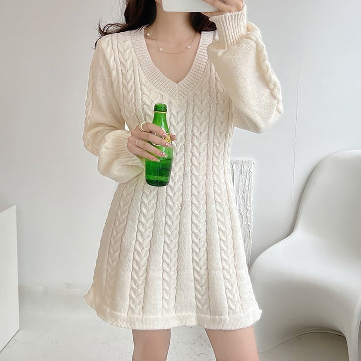 【dress】Vネック無地ニットワンピース　M17948
