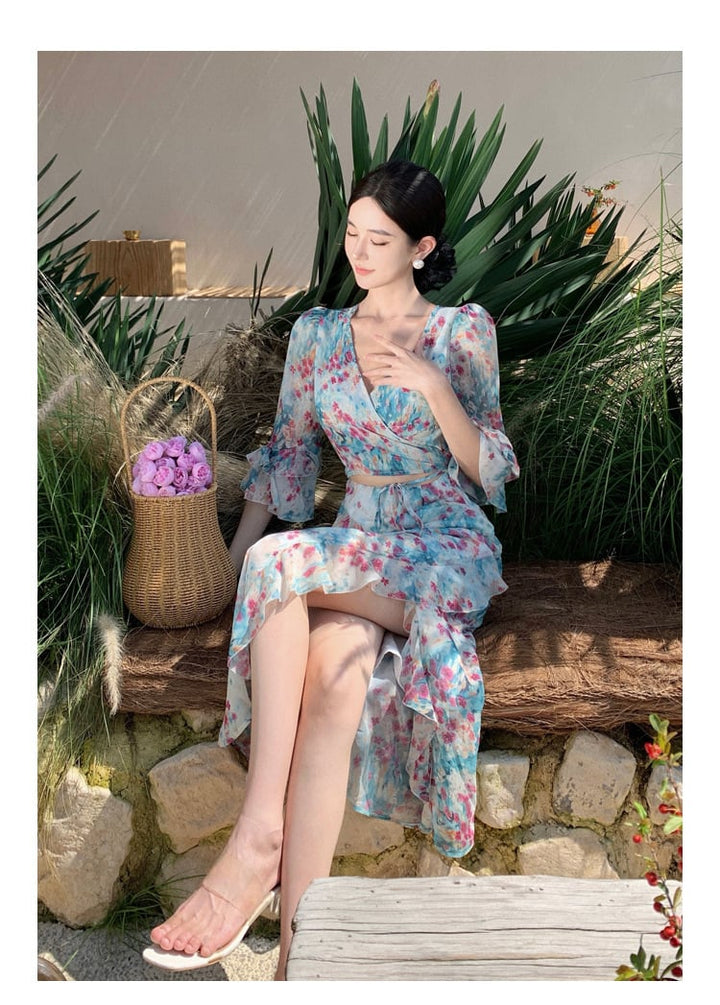 【dress】Vネック花柄ワンピース　M25286