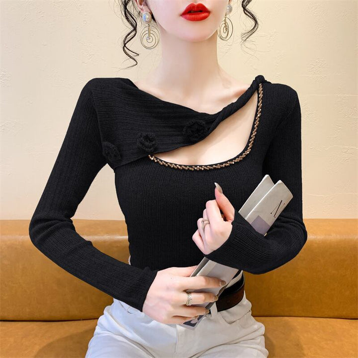 【tops】ビジュー立体フラワーニットトップス　M27727