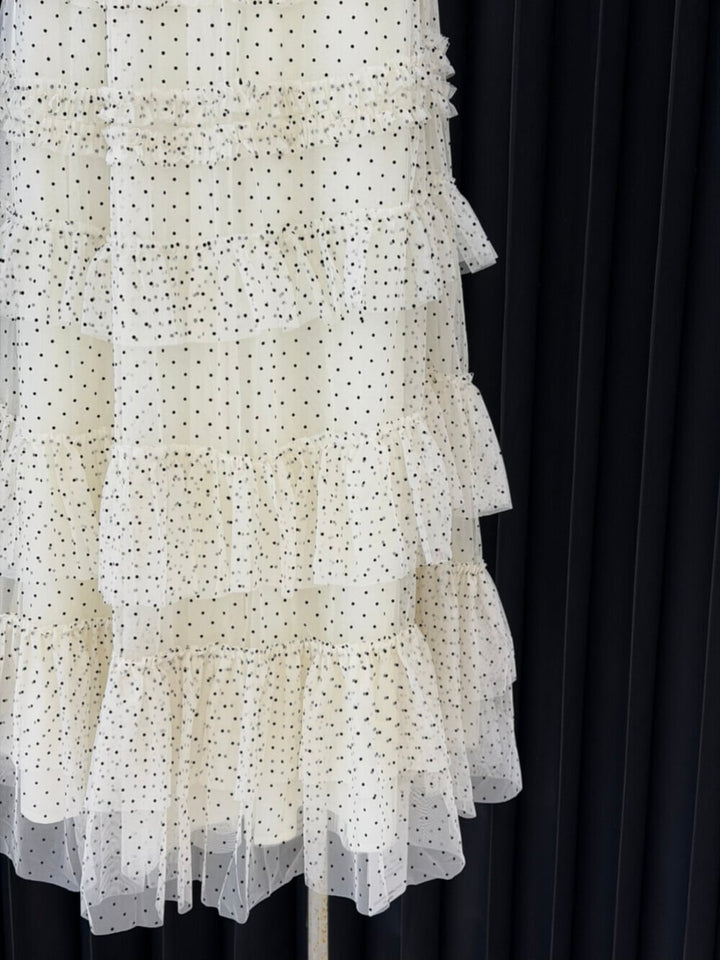 【dress】レースドッキングドットロングワンピース　N3541