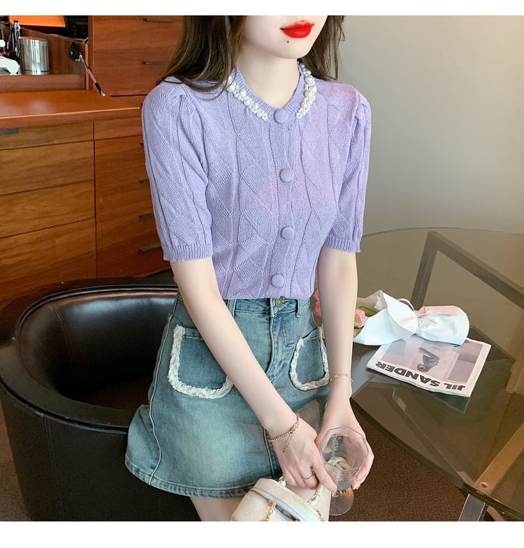 【tops】存在感 スウィートオシャレ薄手ニットトップス　M16839