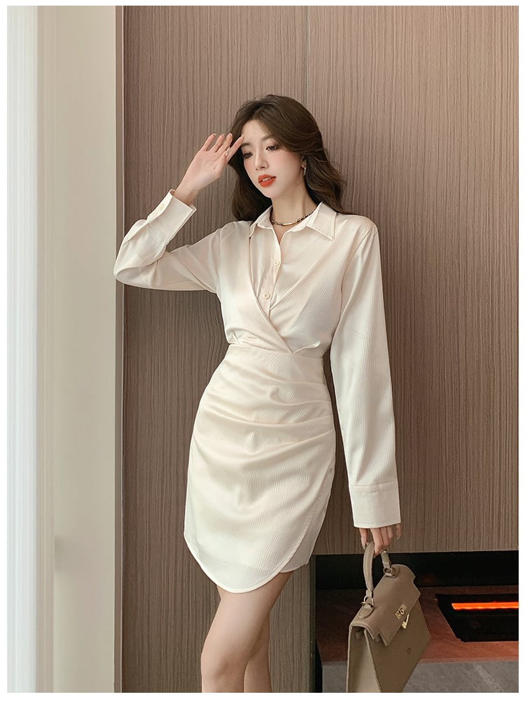 【dress】シンプルVネック通勤風シャツワンピース　M17674