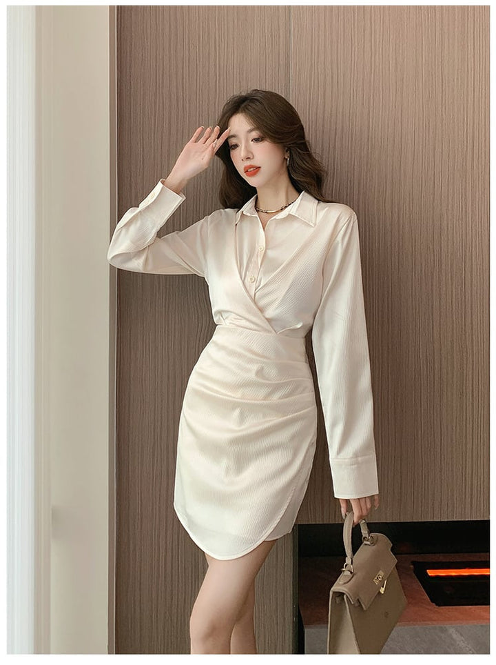 【dress】シンプルVネック通勤風シャツワンピース　M17674