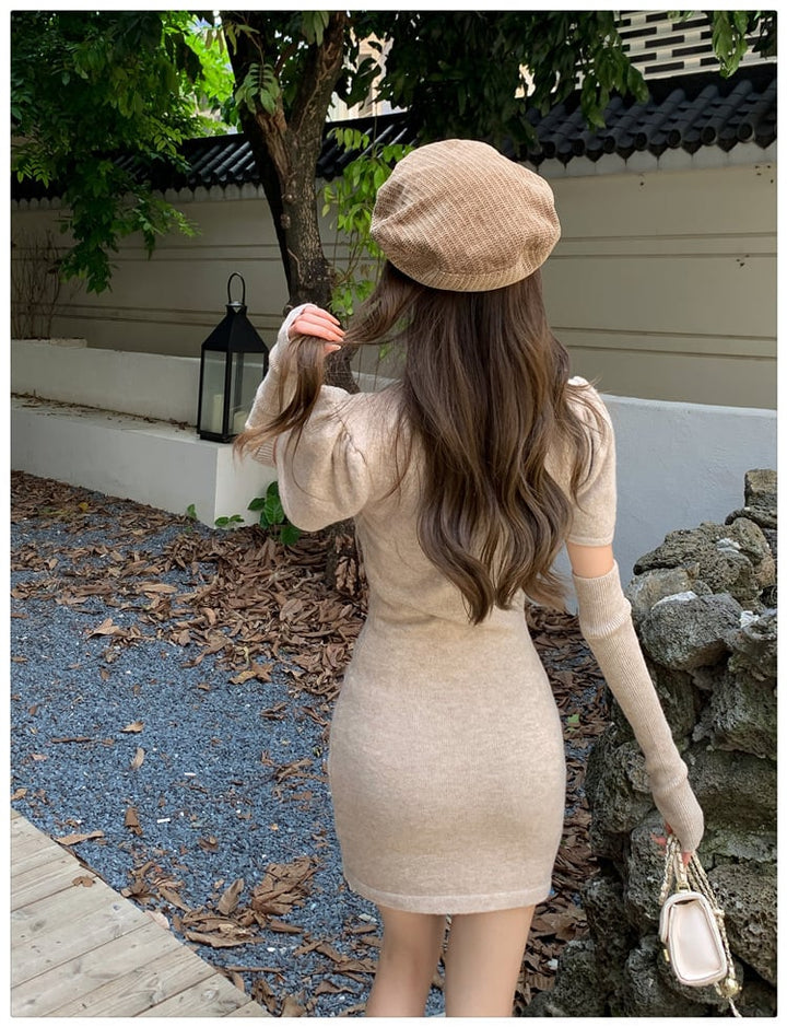 【dress】ニットワンピースアームカバー付き　M26583
