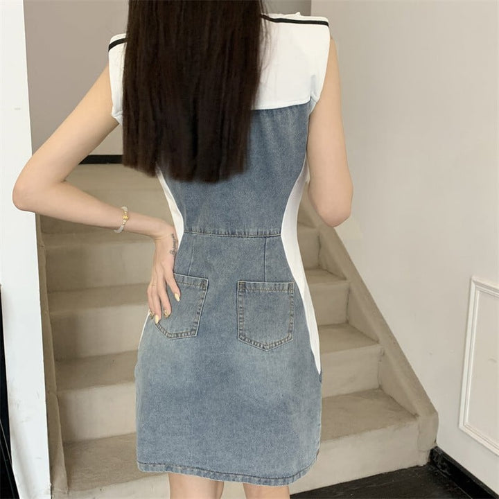 【dress】韓国系ファッション切り替えデニムワンピース　M17278