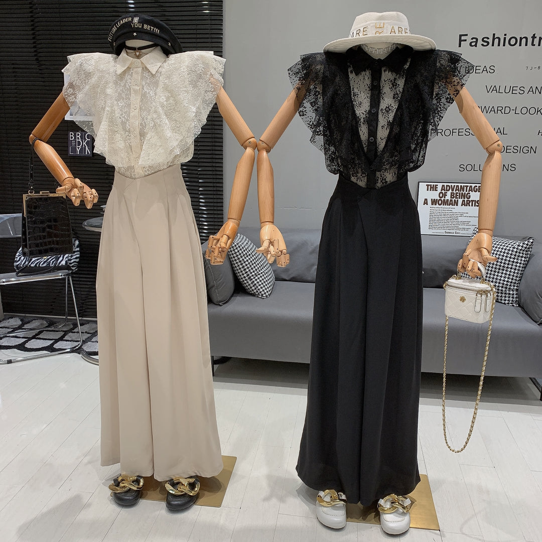 【set】フリルブラウス×ワイドパンツセット　M25019