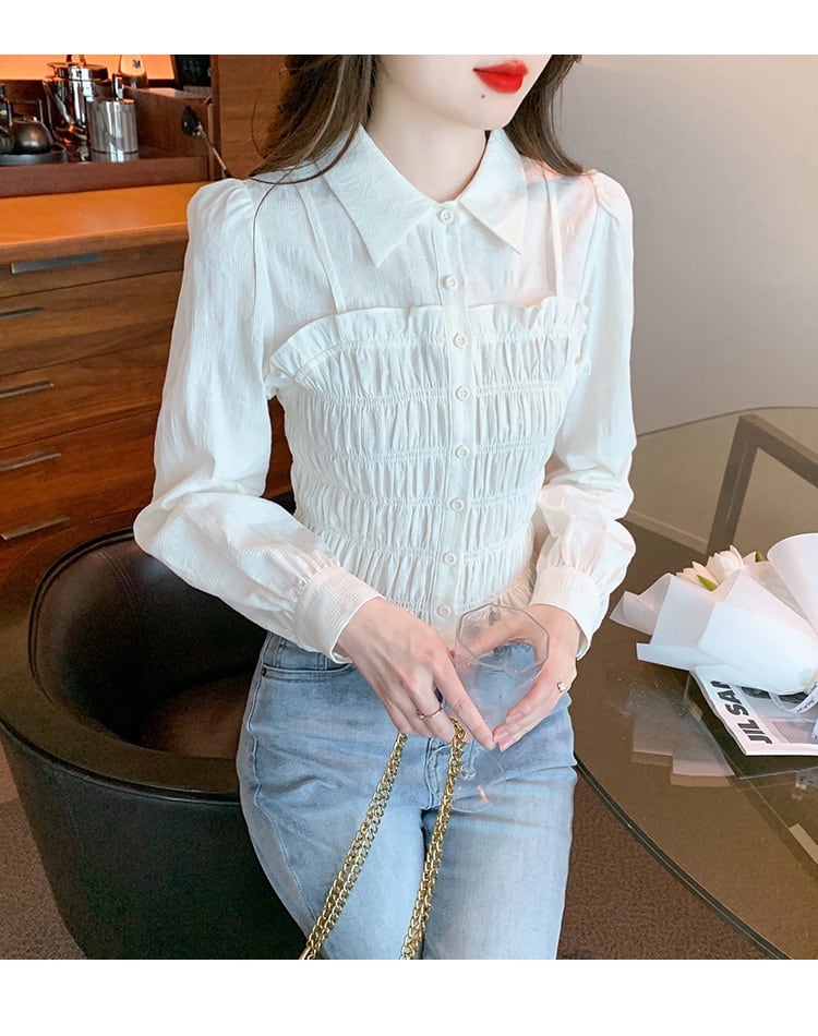【tops】早い者勝ちスウィートパフスリーブシャツ　M17346