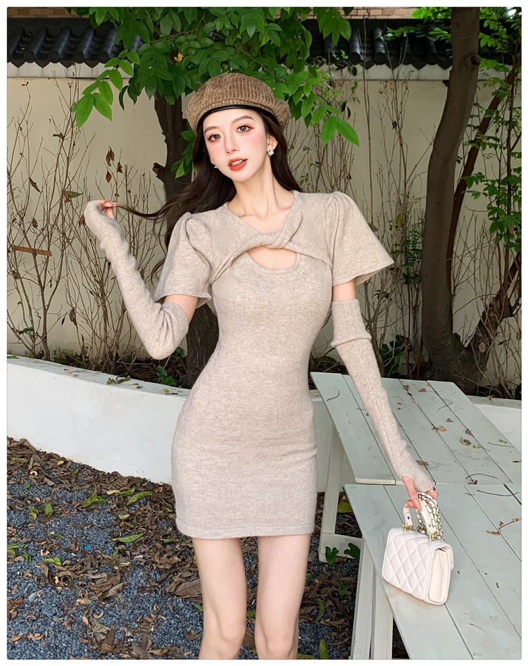 【dress】ニットワンピースアームカバー付き　M26583