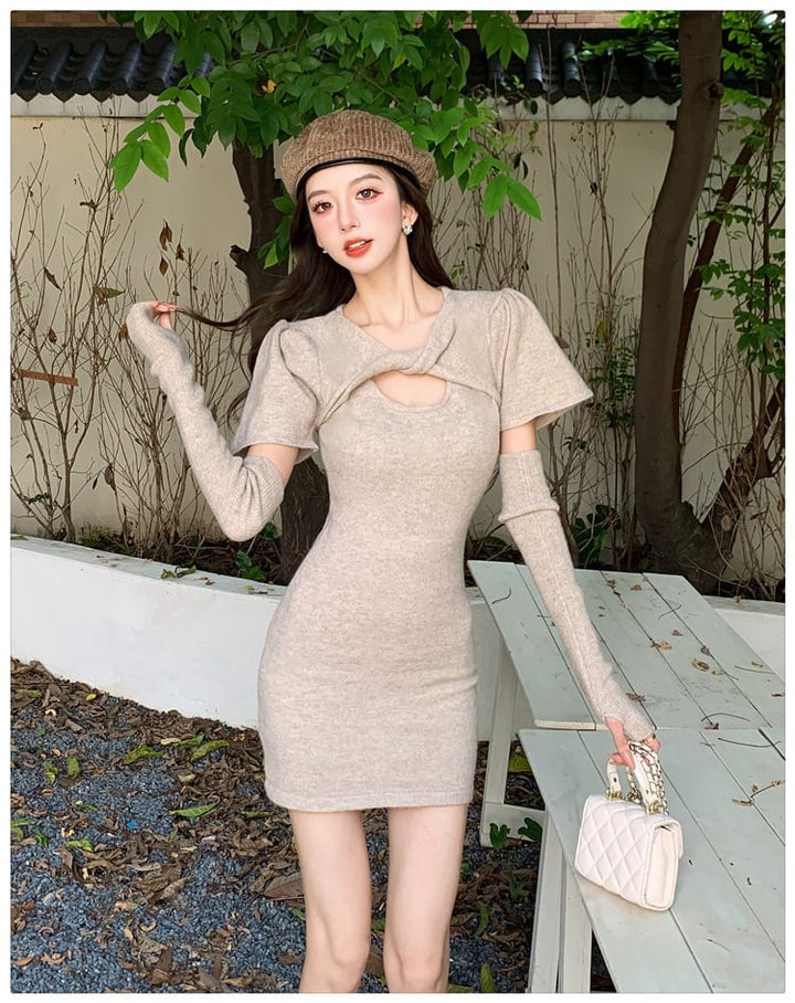 【dress】ニットワンピースアームカバー付き　M26583