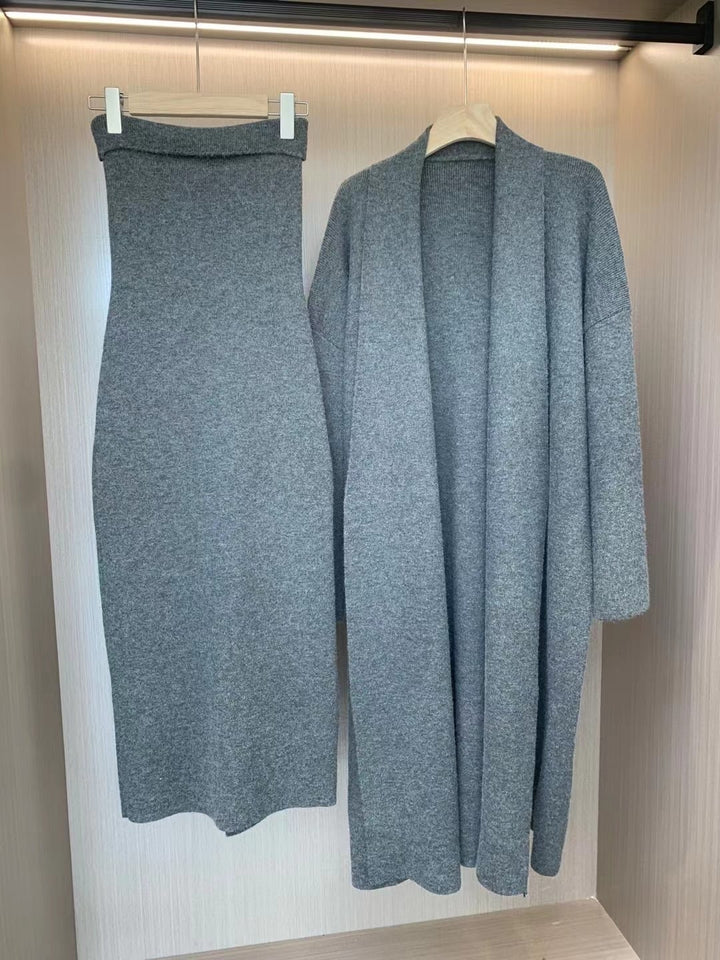 【set】ロング丈ニットカーデ×ワンピース　M18090