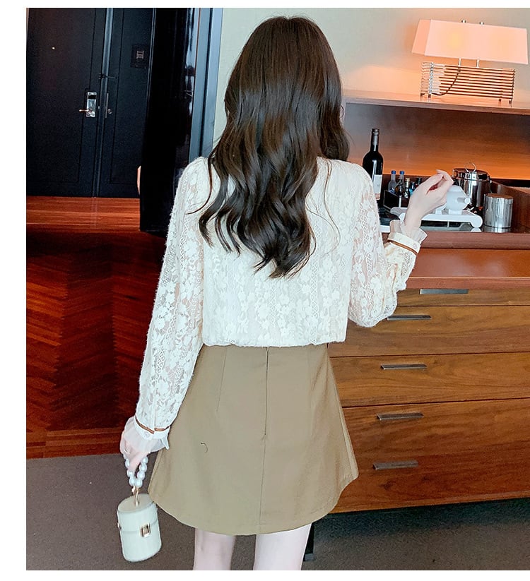 【tops】美人度アップエレガントレースシャツトップス　M16878