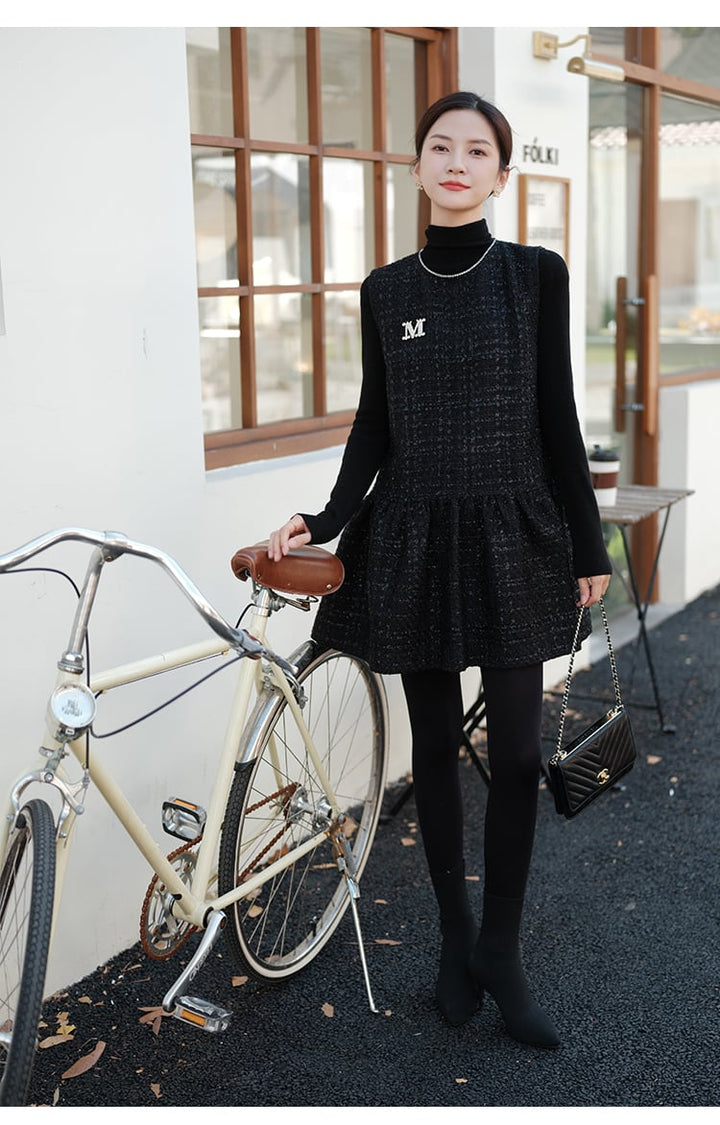 【dress】パールネックノースリーブツイートフレアワンピース　N2815