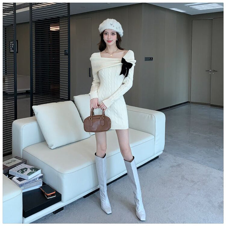 【dress】リボン付きニットワンピース　M28330
