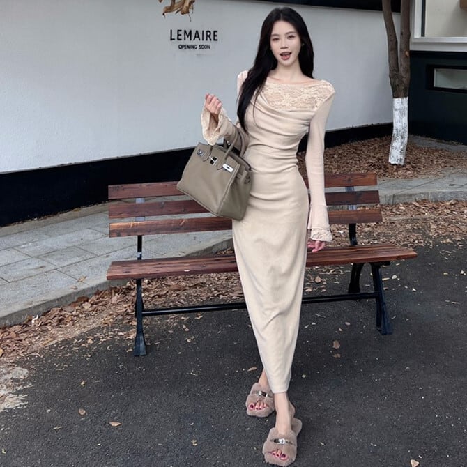 【dress】レース切り替えワンピース　M27846