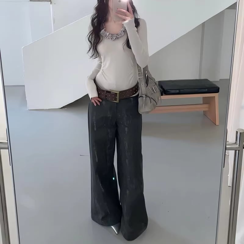 【bottoms】迷彩柄デニムワイドパンツ Q8277