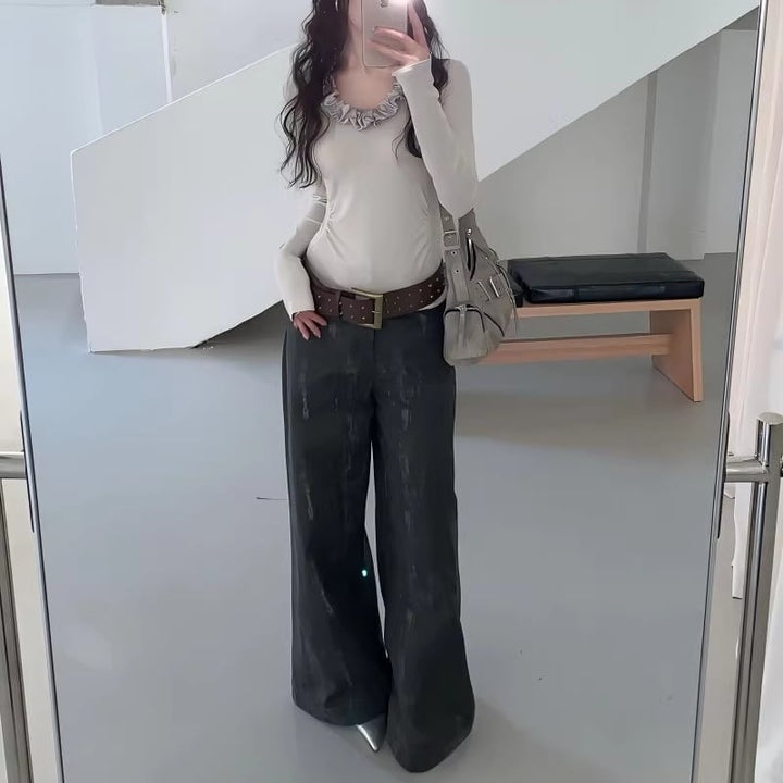 【bottoms】迷彩柄デニムワイドパンツ Q8277