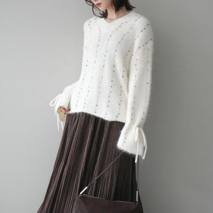【tops】3色展開Vネックニットトップス Q7702