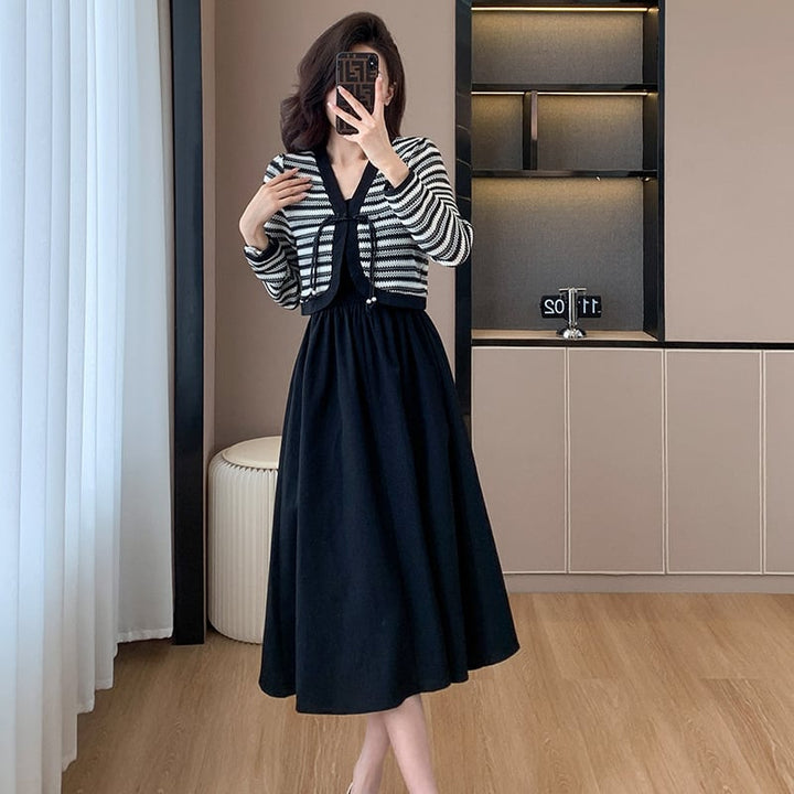 【set】ニットカーデ×キャミワンピースセット　M18364